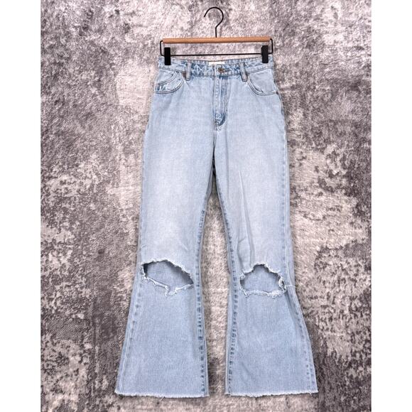 Rollas Jeans 25 Womens Eastcoast Flare Crop Ripped Knee Denim - Picture 1 of 8